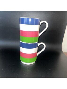 2 Kate Spade NY Lenox Striped Stacking Coffee Mugs 12oz  'All In Good Taste'